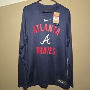 Nike Men's Official Atlanta Braves Dri-fit Longsleeve Navy Size Large MLB